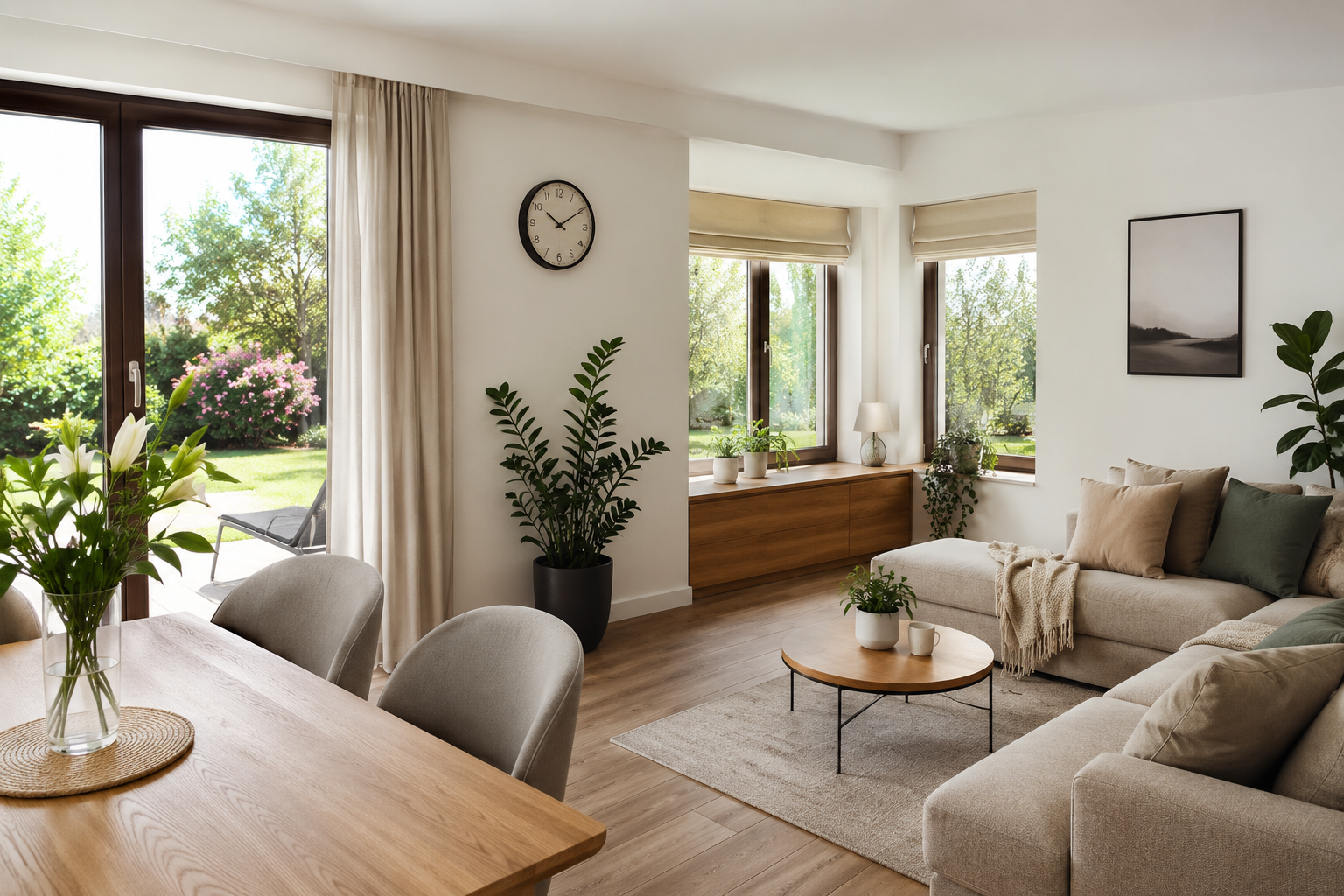 Gemütliches Wohnzimmer mit Zugang zum Garten